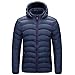 JELLYB Doudoune Homme Automne Hiver Classique Couleur Unie Col Montant Homme Matelassée Veste Coupe Slim Détachable Chapeau Avec Poche Plein Air Coupe-Vent Chaud Homme Froide Veste T02-Navy 4XL
