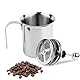 RISVOWO Milchaufschäumer Manuell, Double Mesh Milchschaum, 400ml Edelstahl Milk Frother, Perfekter Milchschaum Dank Doppeltem Sieb und Speziellem DrüCkmechanismus (8 X 8 X 18cm)