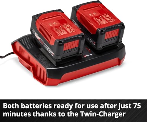 Einhell 18V 4.0Ah Lithium-Ion Twin Battery and Charger Starter Kit, Power X-Change, 2 x 4.0Ah Batteries and Twin Charger Set Universally Compatible With All Einhell PXC Power Tools & Garden Machines