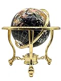 Limited Edition! Unique Art Since 1996 Black Pearl Swirl Table Top Gemstone World Globe with Tripod Gold Zinc Alloy Stand (BLACK PEARL WITH GOLD TRIPOD)