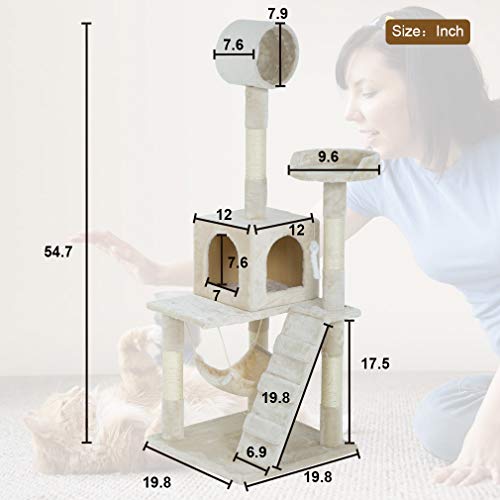 Bestpet Cat Tree Tower Plush Indoor Multi-Level Cat Condo With Hammock And Scratching Post,55" #TOP6
