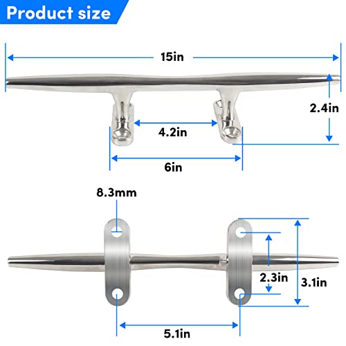 image for VEITHI Boat Cleats Dock Cleats 15 inch 316 Stainless Steel, Large Boat
