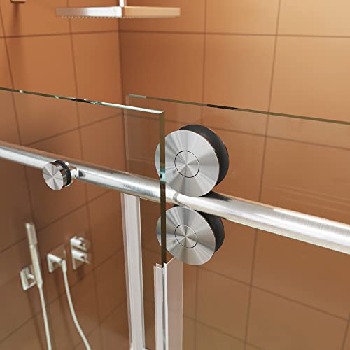 Frameless Sliding Shower Door, 56"-60" Wide, 76" High, 3/8" (10Mm) Clear Tempered Glass, Noiseless, Waterproof Bathroom Shower Door, Brushed Nickel Finish Ss04 #TOP1