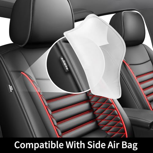 Image of Fit Outback Car Seat Covers for Subaru Outback 2010-2024 2025 2026 - Upgraded Premium Waterproof & Breathable Leather,Airbag Compatible, All-Weather Seat Cushion Protector(Full Set, Black+Red)