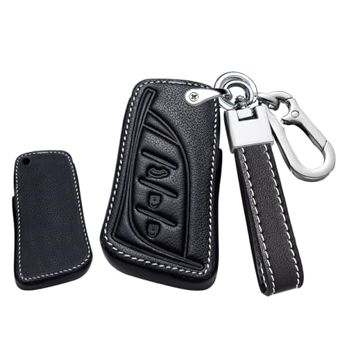 TECART Car Key Case Leather Key Case Fits Lexus ES250 ES300h ES350 NX250 NX350 NX350h NX450h+ LX600 3 Buttons Key Case Key Box Cover Key Fob Leather Black