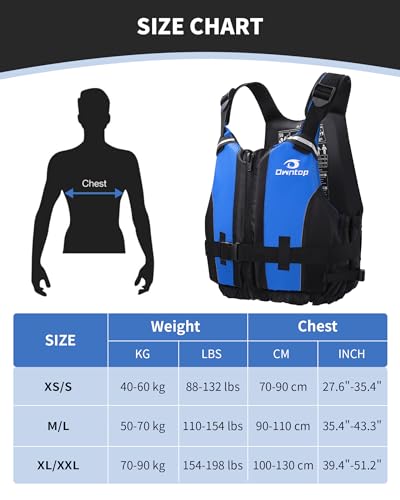 Owntop Schwimmhilfe Erwachsene, Schwimmjacke aus Schaumstoff mit Schrittgurt und Innentasche Unisex, Auftriebsweste für Sup Kajak Angeln Segeln Kanu - Blau M/L