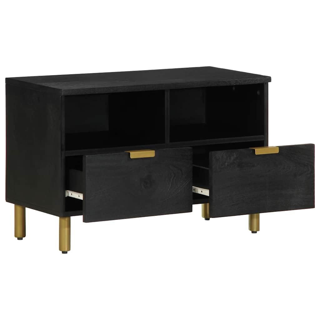 Mobile TV nero in legno 70 x 33 x 46 cm con maniglie in metallo, contenitore multimediale per soggiorno e ufficio, salvaspazio, CD e DVD, stile industriale