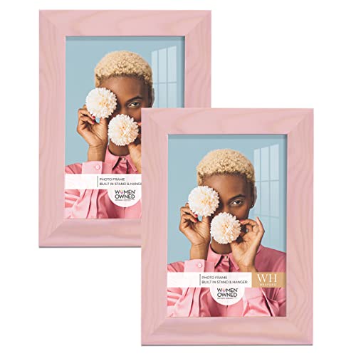 Renditions Gallery 4x6 inch Picture Frame Sunset Pink Wood Grain Frame, Set of 2 High-end Modern Style, Made of Solid Wood and High Definition Glass for Wall and Tabletop Photo Display