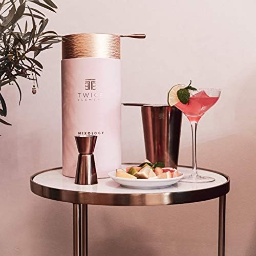 Twice Element® Cocktail Shaker Set - Copper Gift Set with Boston Shaker, Storage Pouch, Recipe Book and All Essential Accessories | Elegant Gift Box (Pink)
