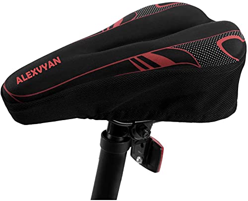 Image of Alexvyan Soft Bicycle Silicone Gel Saddle Cover (11 * 7.5 Inch) Cycling Cushion Pad City Cycle Seat Cover Gym Cycle Gel Cover -Fits Narrow /Slim Seats (Black and Red)