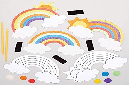 Baker Ross AT743 Rainbow Sand Art Magnet Kits, for Kids Arts and Crafts Projects (Pack of 6), Assorted, Yellow,Orange,Blue,White,Green,Red,Purple