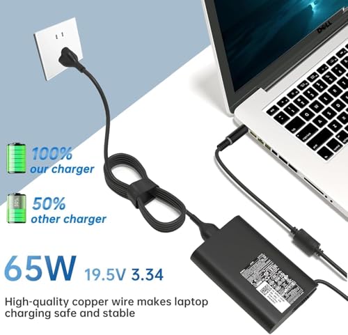 Image of 65W Laptop Charger Compatible with Dell Latitude 5410 7290 3140 3190 7390 5510 7480 7490 E7470 E7450 3350 3310 5480 5490 7280 7400 5510 E5570 E5470 19.5V 3.34A Round (De 65W 7.4 * 5.0mm)