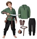 Kids Medieval Viking Pirate Renaissance Tunic Pants Accessories Costume for Boys Cosplay 8-9 Years GN-BK Green Black