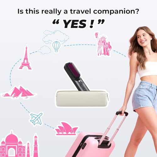 Image of Bopcal Cordless Hair Straightener Brush for Travel, Upgraded Mini Portable Hair Straightening Brush for Women & Men, 300M Anti-Frizz Negative lons Straightening Comb, lonic Care & Fast Heating