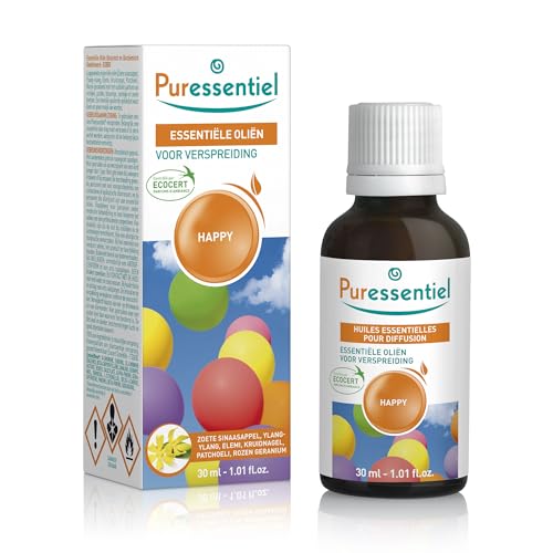 Puressentiel - Huiles Essentielles pour Diffusion - Diffuse Happy - 100 pourcent pures et naturelles - Libère un parfum floral et sucré - 30 ml