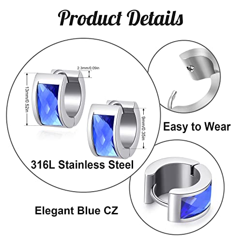 Ritach Stainless Steel Hoop Earrings For Men Blue Cz #TOP1