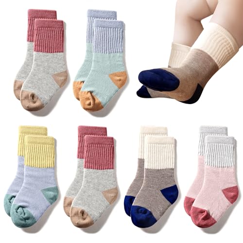 TTIZZY Toddler Baby Girls Boys Socks - Cotton Crew Socks for Baby Gifts Pack (Yellow, 2-3T)