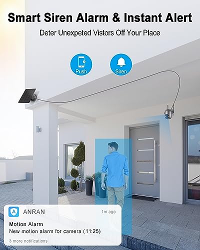 ANRAN 2K Security Camera Outdoor Wireless with 360° View, Solar Security Camera Outdoor with Smart Siren, Spotlights, Human Detection, 2-Way Audio, Color Night Vision, Work with Alexa, Q01 Grey - Image 4