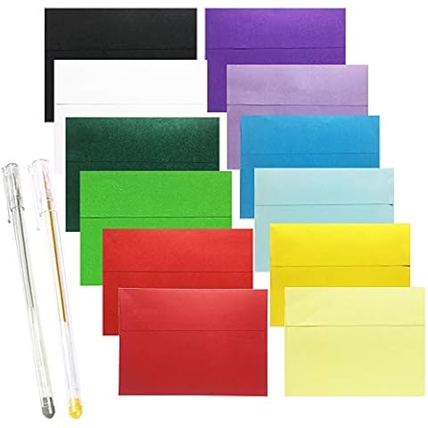 JOLLY SWEETS 60pcs 5x7 Envelopes Set, 12 Rainbow Color A7 Self Adhesive Greeting Card DIY Envelopes, Silver&Gold Colored ball pen, Supplies for Wedding Thanksgiving Invitation, Bulk Photos Envelopes Cover