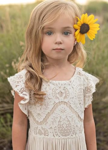 Boho Toddler Flower Girls Dresses for Wedding Lace Embroidery Bridesmaid Dresses Long Chiffon Party Dresses4