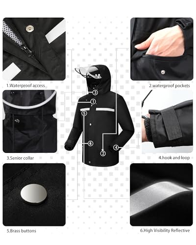 iCreek Rain Suit Waterproof Jacket and Trouser Suit Raincoat for Men and Women Outdoor All-Sport Breathable Anti-storm (L-USA, Black)