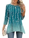 LOMON 3/4 Length Sleeve Womens Tunic Tops Loose Fit Dressy Casual Crew Neck T Shirts Flowy Tops Plus Size 2025 XXL