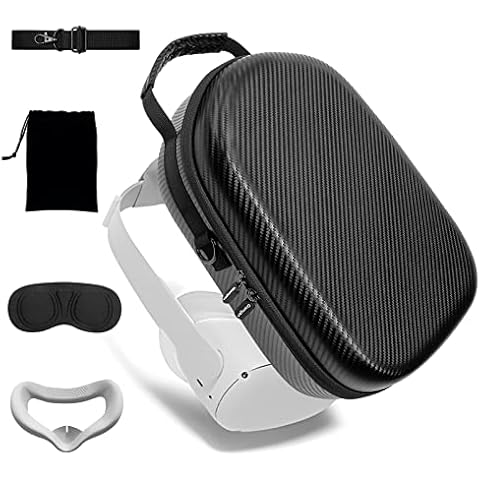Case for Oculus Quest 2, Travel Case for Oculus Quest 2 VR Headset with Officaial Elite Strap and Touch Controllers Accessories, Oculus Quest 2 Carrying Case with Silicone Face Mask, Lens Cover Cover