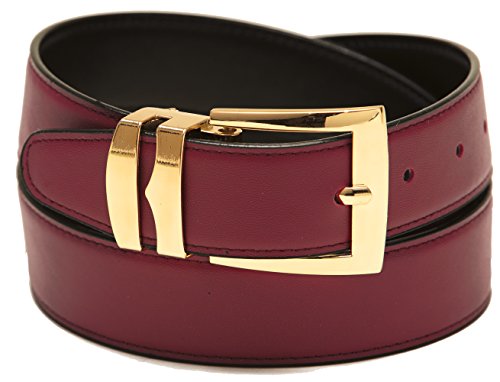 Men's Belt Reversible Wide Bonded Leather Gold-Tone Buckle BURGUNDY/Black