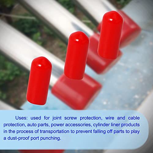 Image of Rubber Round End Cap Cover 7 /20 Inch (9mm) Screw Thread Protectors PVC Flexible Tubing Pipe Protective Bolt Screw Thread Protector Safety Cover | for Pipe Post Tubing Rod Cover 100 Pcs (Red)