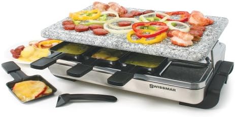 Swissmar KF-77081 Stelvio 8-Person Raclette Party Grill with Granite Stone Grill Top, Brushed Stainless Steel