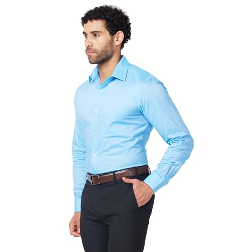 Image of Raymond Men's Slim Fit Solid Pattern Pure Cotton Semi Cut Away Collar Full Sleeve Formal Shirt