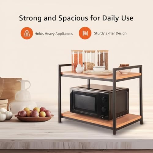 Image of TEKAVO Metal Multi-Purpose Rack for Microwave | Oven | OTG | Kitchen Organizer | Brown | 60.5L x 40.2W X 50.7H CM
