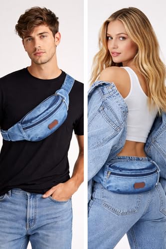 Image of Zainto Denim Fanny Bag for Men & Women | Stylish Cotton Waist Bag & Chest Bag | Mini Bag for Women with Adjustable Strap, Lightweight Everyday Travel Accessory (Blue)