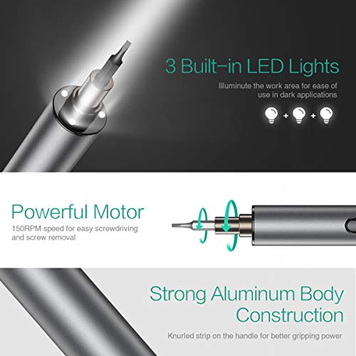 ORIA Electric Screwdriver, 22 in 1 Portable Repair Tools Kit with 20 Bits, Rechargeable Mini Electric Screwdriver with USB Charging, 3 LED Light, Magnetizer for Smartphones, Watches, Toys, Computers