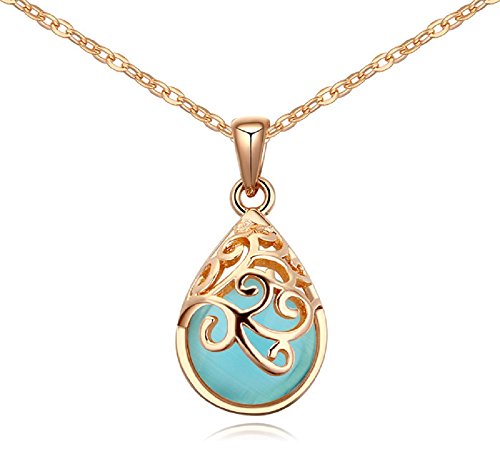 Preisvergleich Produktbild Crystalline Azuria Jahrgang Halskette Anhänger mit Blau Simulierter Katzenaugenstein Kristalle 18 kt Vergoldet für Damen 45 cm