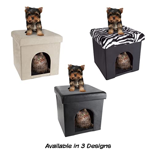 Cat House – Collapsible Multipurpose Small Dog Or Cat Ottoman With Footrest, Cushioned Top, And Interior Pillow By Petmaker (Black) #TOP5
