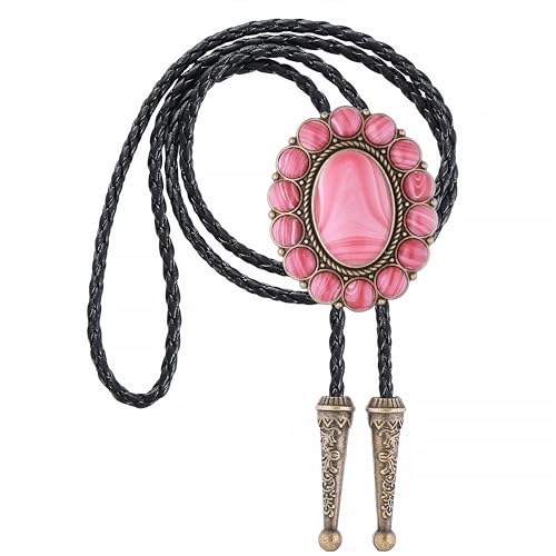 Image of GelConnie Bolo Tie for Men Women Western Cowboy Turquoise Leather Necktie | Natural Stone Bolo Tie Necklace for Women Rodeo Cowboy Leather Necktie Native American Western Cowgirl Ties Adjustable Cord