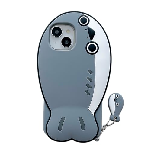 wifantien 3D Fish Case,Cartoon Cute Kawaii Lovely Character Blue Fish with Pendant Shape Kids Teens Girls Women Soft Silicone Case for iPhone 13/iPhone 14/iPhone 15 6.1 inch