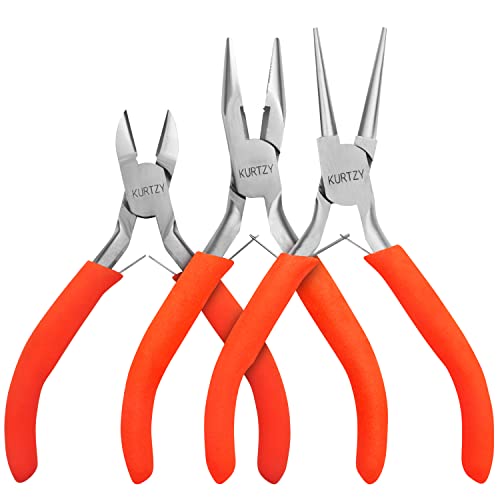 Kurtzy Set Pinze per Bigiotteria (3) Kit Pinze Bigiotteria a Becchi Tondi e ad Ago per Gioielli e Perline - Set Pinza Gioielli Tagliafili di Precisione per Lavori Fai da Te, Avvolgimento e Riparazione