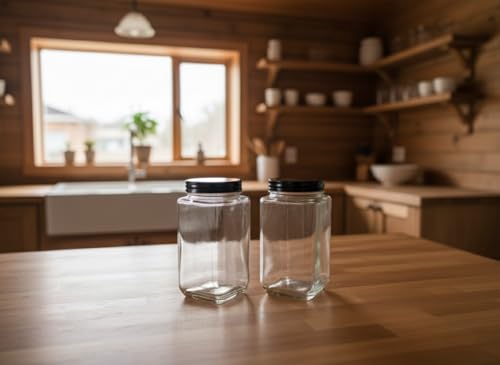 Image of Brezzycloud Piraml Glass Cubical Square 1000ml Transparent Glass Jars & Containers for Kitchen Pantry, Cookies, Dry Fruits, Coffee Storage with Black Plastic Lid (Set Of 4)