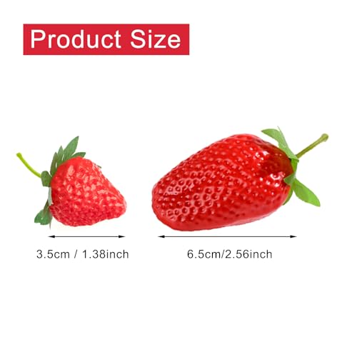 VIDELLY 20 Pieces Artificial Strawberries Fake Strawberries Lifelike Red Realistic Plastic Fruit for Kitchen Party Decoration Photo Prop,L Size