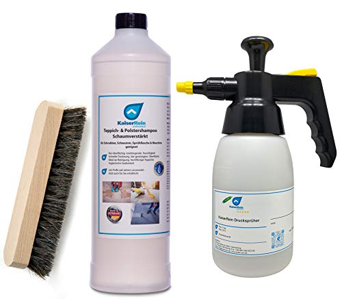 KaiserRein 1 L Teppichreiniger, Pumpdrucksprüher und Bürste I Polsterreiniger für Auto, Teppich und Polster I Textilreiniger Konzentrat Teppiche