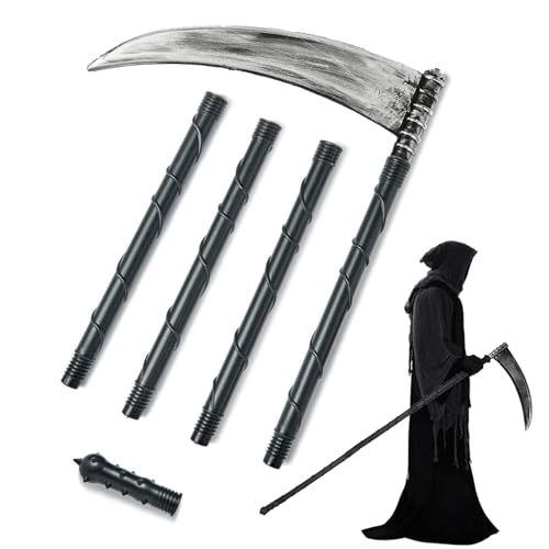 GDLOKFU Falce della Morte 140cm Staccabile per Halloween e Carnevale, Accessorio Costume Grim Reaper per Bambini e Adulti, Leggera Sicura Realistica, Decorazione Horror per Festa a Tema