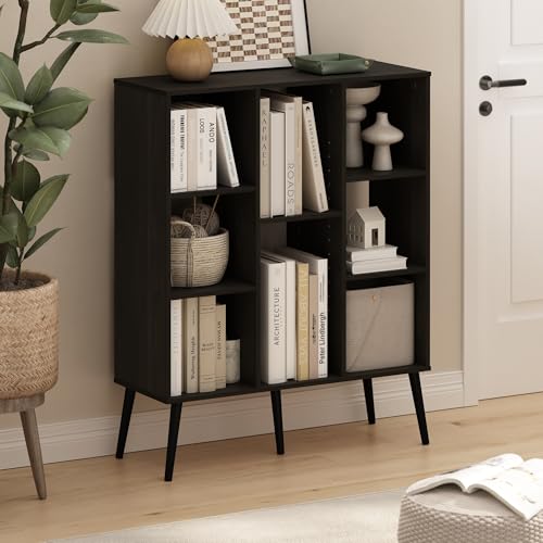 Image of Furinno Claude Mid Century Style Book Shelf, 8-Cube Bookshelf, Cube Storage Organizer Bookcase with Wood Legs, 10.9 x 31.5 x 39.3, for Living Room, Bedroom, Home Office, Espresso