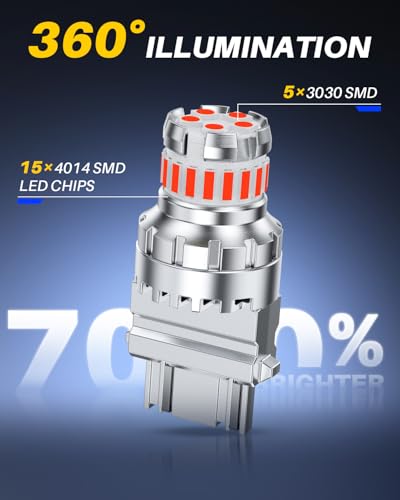 Image of AUTOONE 3156 3157 LED Strobe Brake Light Bulb Red, Flashing Blinking Stop Tail Lights, Super Bright T25 3056 3057 3047 3155 3457 4057 4117 4157 Plug and Play, Pack of 2