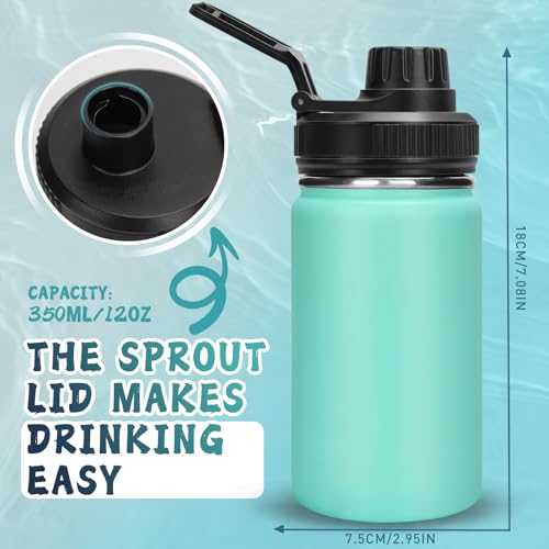 ANSEVO 12oz Water Bottle Stainless Steel Metal Vacuum Insulated No Sweat, Sports Leakproof BPA free Lightweight Hot Cold Retention(Sky Blue)