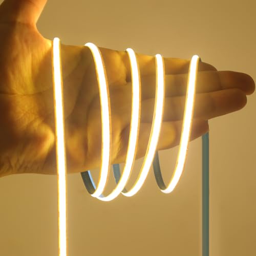 KISUFU 24V COB LED Strip Light, 5MM Width 2PIN Flexible Free Cuttable Adhesive LED Tape Lights for Cabinet Kitchen Home DIY Indoor Lighting Projects. (No Power Supply)