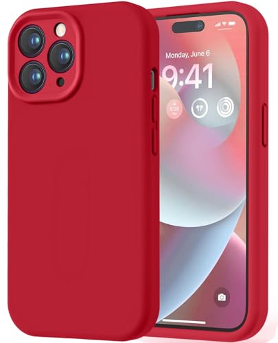LOVE 3000 Designed for iPhone 14 Pro Case Premium Silicone with [Soft Anti-Scratch Microfiber Lining] Shockproof Protective Phone Case for Men Women Girls 6.1 Red