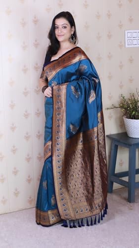 Image of SGF11 Women's Kanjivaram Pure Soft Silk Saree With Blouse Piece