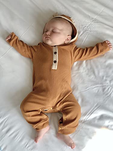 Disaur Baby Girl Boy Clothes Newborn Outfit,Infant Baby Romper Cute Bear Ear Hooded Cotton Jumpsuit Long Sleeve Bodysuit 3-6M Brown #TOP2